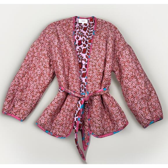 Xirena Keatyn Reversible Quilted Jacket Pink Floral Womens Size M Belted $398 - Picture 1 of 9